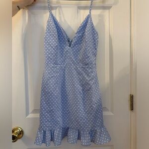 Superdown Polk Dot Fit and Flare Blue Mini Dress
